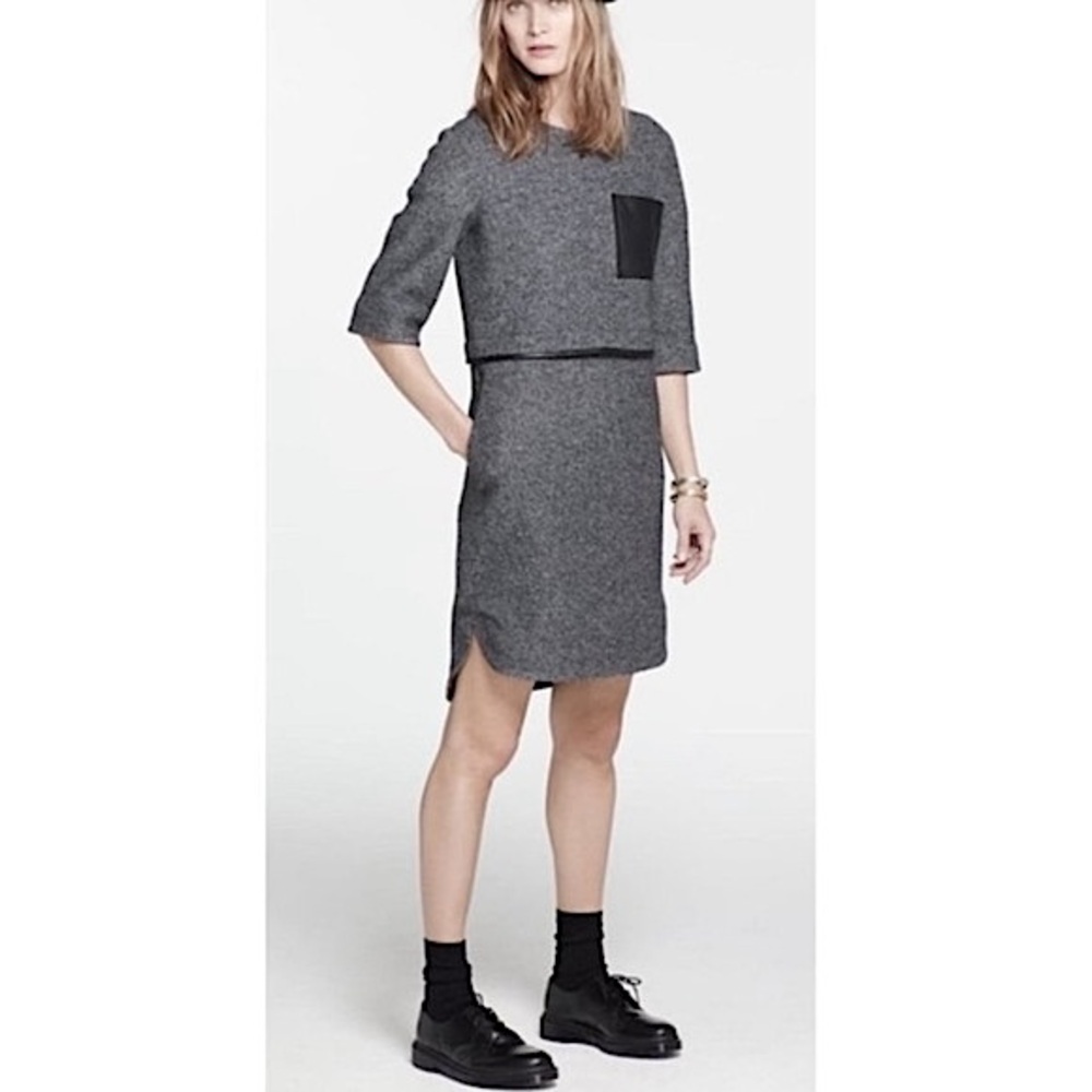 MADEWELL gray wool and leather trim Installation shirttail dress size XS